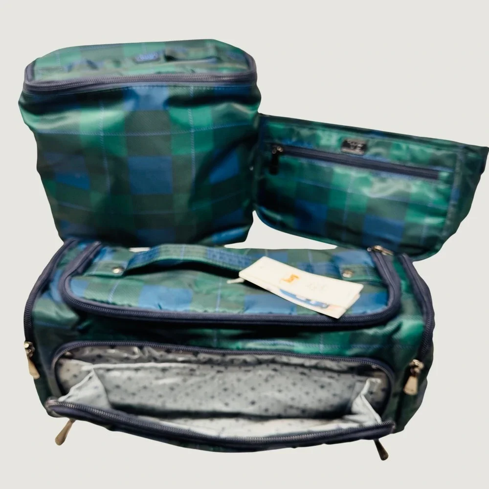 Lug Cosmetic Case Unisex Green Plaid Trolley XL 3pc Travel Makeup Organizer
